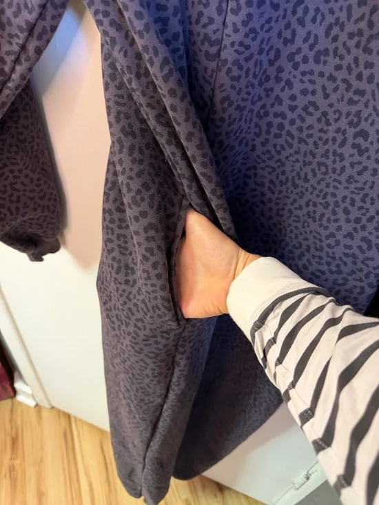 Fabletics Forever Fleece Dark Charcoal Leopard Jumpsuit with Pink Trim - Picture 3 of 3